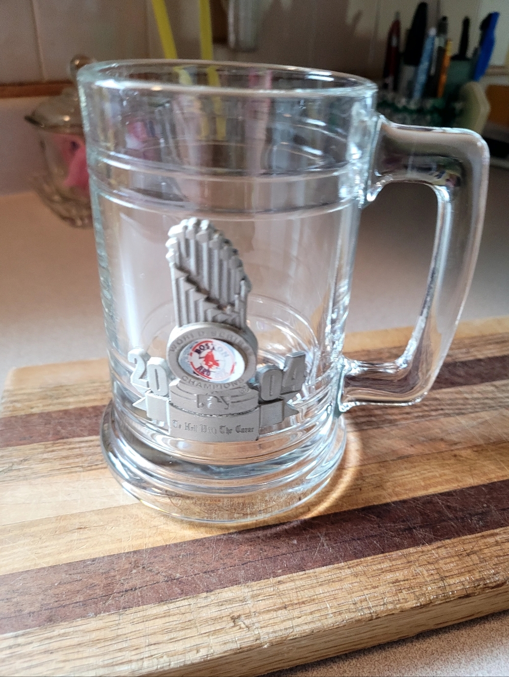 Clear Glass Beer Boston Red Sox Champion Mug with Silver Emblem - Clear